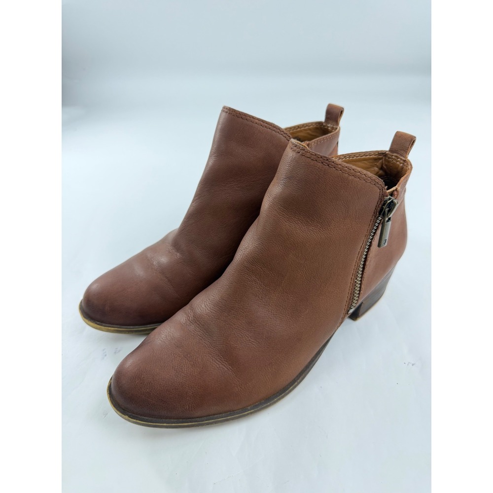 Lucky Brand Basel Leather Ankle Booties Cognac Brown LK-BASEL Womens 7.5 M 38